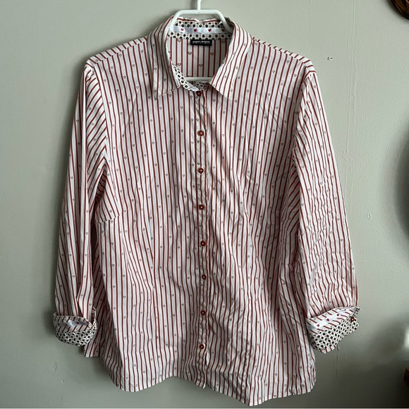 3/$40 Gerry Webber Edition Button Down Shirt Red &White Strip with Heart Details - Picture 1 of 7